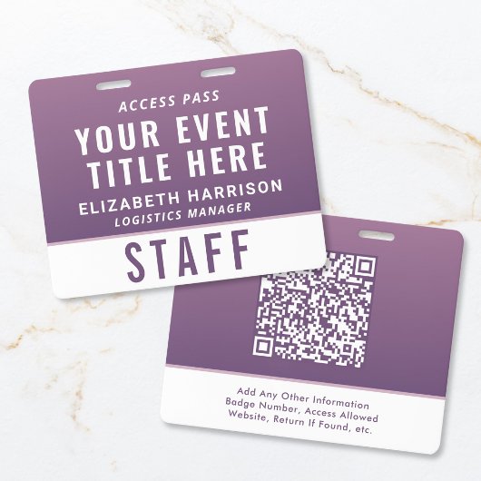 Modern QR Code Paarse Event Toegangs ID Badge