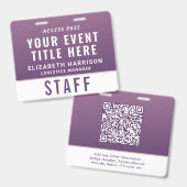 Modern QR Code Paarse Event Toegangs ID Badge (Voor- en achterkant)