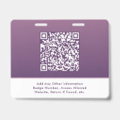Modern QR Code Paarse Event Toegangs ID Badge (Achterkant)