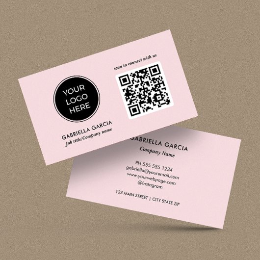 Modern QR Code Pink Logo Business Card Visitekaartje