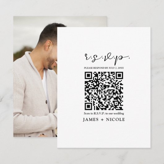 Modern QR-code scanbaar huwelijksreactie RSVP Kaart (Voorkant / Achterkant)