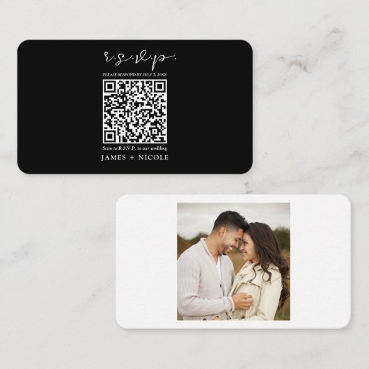 Modern QR-code scanbaar huwelijksreactie RSVP Visitekaartje (Voorkant / Achterkant)