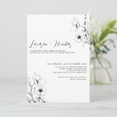 Modern QR Code Script Black White Floral Wedding Kaart (Staand voorkant)
