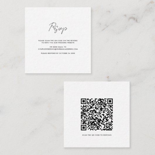 Modern QR Code Script Wedding RSVP Informatiekaartje (Voorkant / Achterkant)