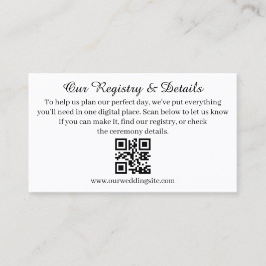 Modern QR Code Wedding Registry and RSVP  Informatiekaartje (Voorkant)