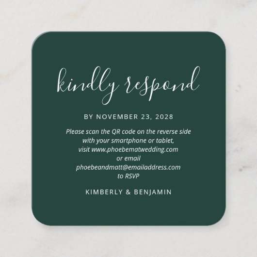 Modern QR Code Wedding Response RSVP Card Vierkante Visitekaartje (Voorkant)