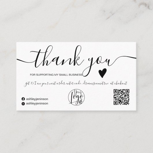 Modern qr code zwart-wit, bedankt visitekaartje (Voorkant)
