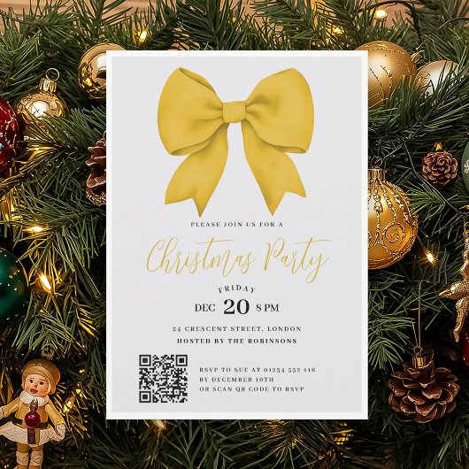 Modern QR Gold Holiday Bow Christmas Party Kaart