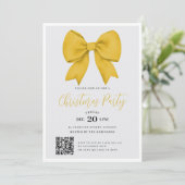 Modern QR Gold Holiday Bow Christmas Party Kaart (Staand voorkant)