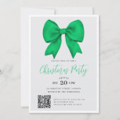 Modern QR Green Holiday Bow Christmas Party Kaart (Voorkant)