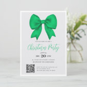 Modern QR Green Holiday Bow Christmas Party Kaart (Staand voorkant)