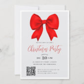 Modern QR Red Holiday Bow Christmas Party Kaart (Voorkant)