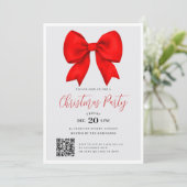 Modern QR Red Holiday Bow Christmas Party Kaart (Staand voorkant)