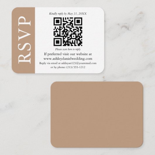Modern QR Wedding RSVP Taupe and White Informatiekaartje (Voorkant / Achterkant)
