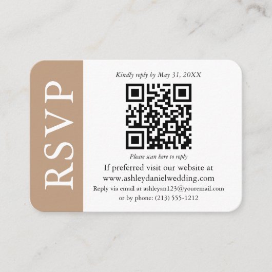 Modern QR Wedding RSVP Taupe and White Informatiekaartje (Voorkant)