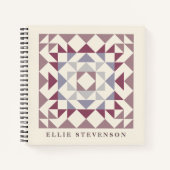 Modern Quilt Block Geometric Art Personalized Plum Notitieboek (Voorkant)