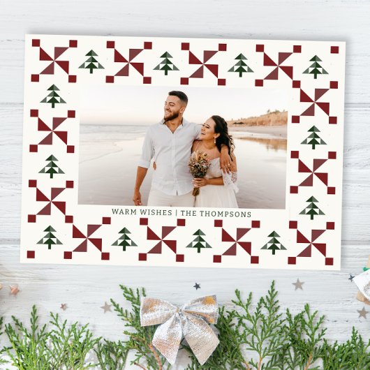 Modern Quilt kerstboomvakantiefotokaart Kaart
