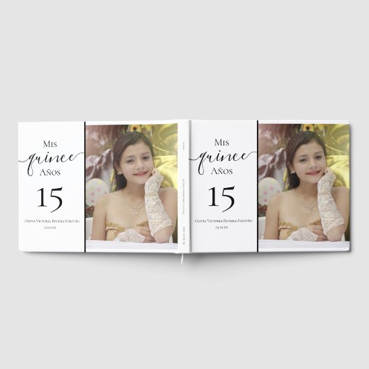 Modern Quinceanera 15th Birthday Elegant Photo Gastenboek (Volledig)