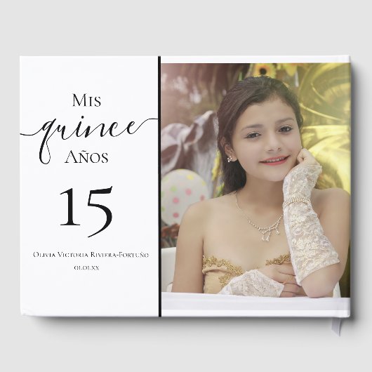 Modern Quinceanera 15th Birthday Elegant Photo Gastenboek (Achterkant)