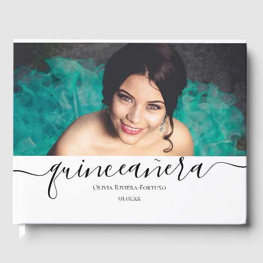 Modern Quinceañera Custom Foto Quince Años Party Gastenboek (Voorkant)