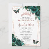 Modern Quinceañera Emerald Green Floral Roos Gold Kaart (Voorkant)