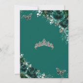 Modern Quinceañera Emerald Green Floral Roos Gold Kaart (Achterkant)