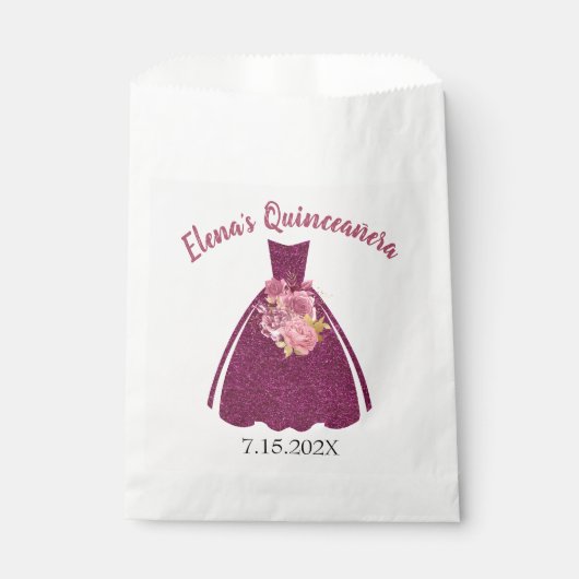 Modern Quinceañera Glitter Gown Bedankzakje (Voorkant)