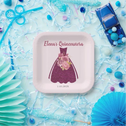 Modern Quinceañera Glitter Gown Papieren Bordje (Feest)
