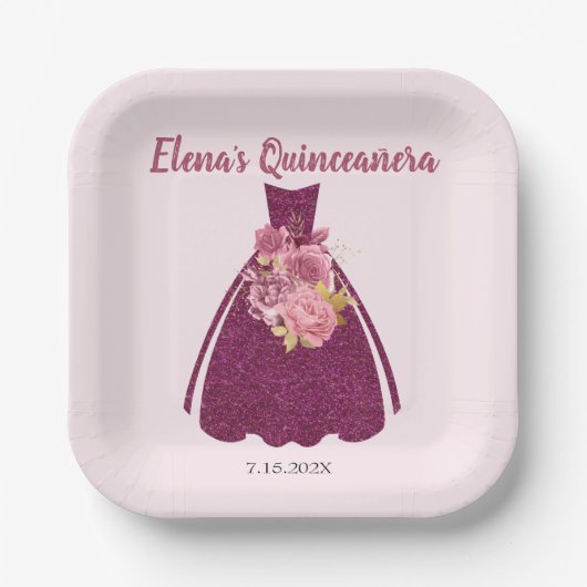 Modern Quinceañera Glitter Gown Papieren Bordje (Voorkant)