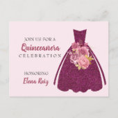 Modern Quinceañera Glitter Gown QR Code Uitnodigin Aankondigingskaart (Voorkant)
