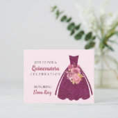 Modern Quinceañera Glitter Gown QR Code Uitnodigin Aankondigingskaart (Staand voorkant)