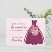 Modern Quinceañera Glitter Gown QR Code Uitnodigin Save The Date (Staand voorkant)