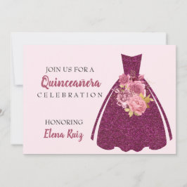 Modern Quinceañera Glitter Gown QR Code Uitnodigin Save The Date