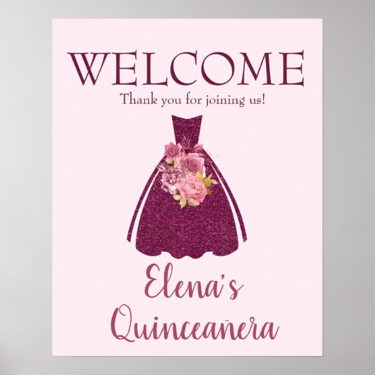 Modern Quinceañera Glitter Gown Welkom Poster (Voorkant)