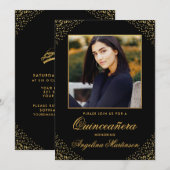 Modern Quinceanera Photo Gold Glitter Black Kaart (Voorkant / Achterkant)