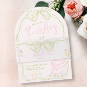 Modern quirky hand drawn bow PASTEL retro wedding Uitnodigingen Wikkel