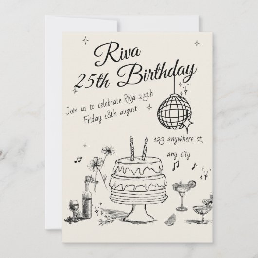 Modern Quirky Hand Drawn Party Invitation Kaart (Voorkant)