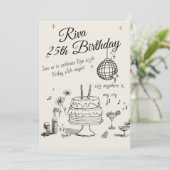 Modern Quirky Hand Drawn Party Invitation Kaart (Staand voorkant)