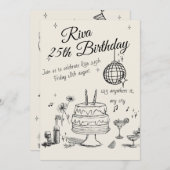 Modern Quirky Hand Drawn Party Invitation Kaart (Voorkant / Achterkant)