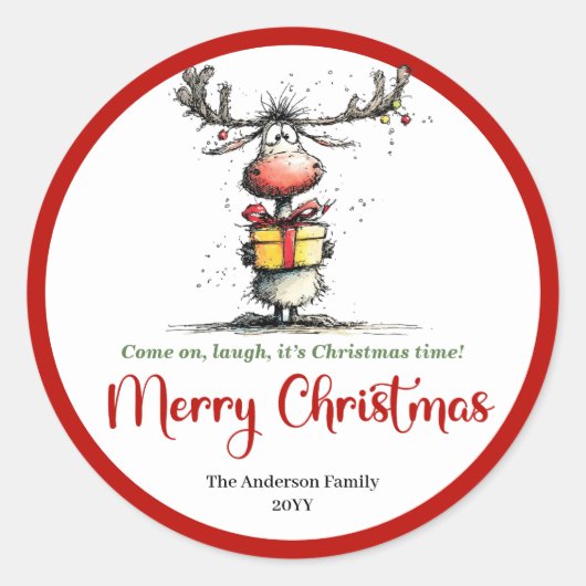 Modern quirky reindeer festive holiday sticker art (Voorkant)