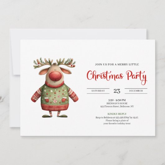 Modern Quirky Reindeer festive printable invites Kaart (Voorkant)