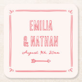 Modern Quirky Retro Hand Drawn Cupid Wedding Kartonnen Onderzetters (Voorkant)