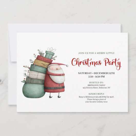 Modern Quirky Santa Hand Drawn Holiday Invitation Kaart (Voorkant)