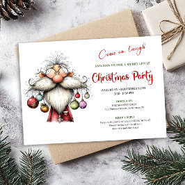 Modern Quirky Santa Watercolor Christmas Invite Kaart