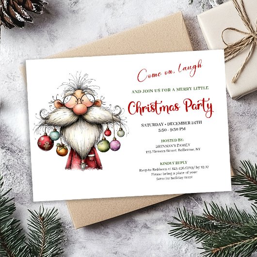 Modern Quirky Santa Watercolor Christmas Invite Kaart