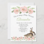 Modern Rabbit Pink Poppy bloemenmeisje baby shower Aankondiging (Voorkant)