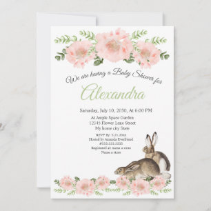 Modern Rabbit Pink Poppy bloemenmeisje baby shower Aankondiging