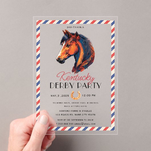 Modern Race Horse Derby Party Equestrian Acryl Uitnodigingen (Insitu (Draagbaar))