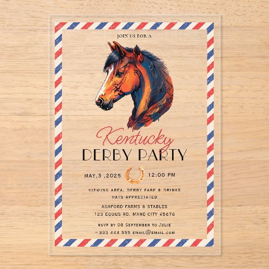 Modern Race Horse Derby Party Equestrian Acryl Uitnodigingen (Voorkant)