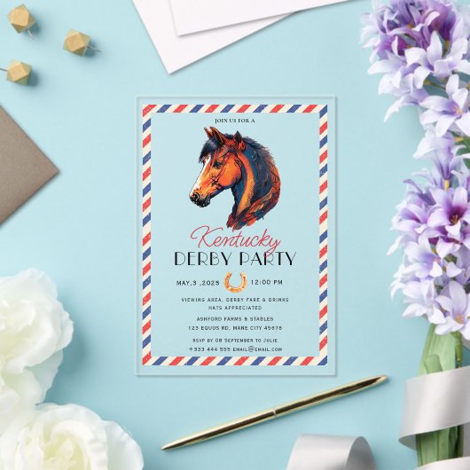 Modern Race Horse Derby Party Equestrian Acryl Uitnodigingen (Insitu (Huwelijk))